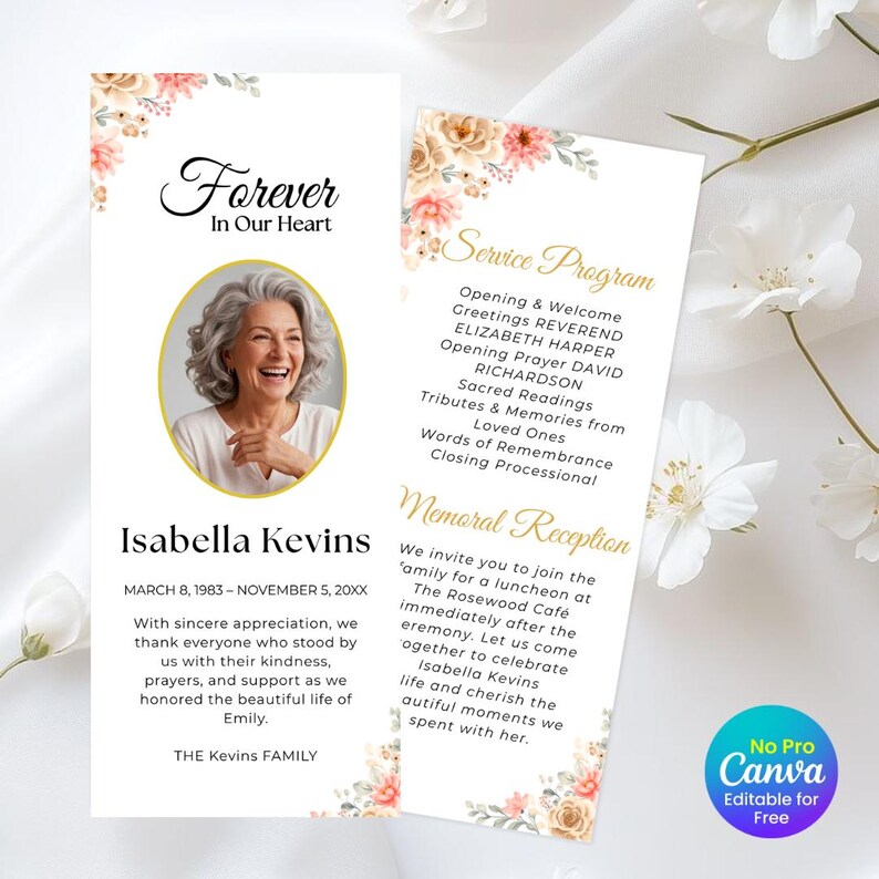 Double-sided Funeral Program Template, Celebration of Life Design ...