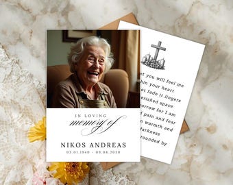 Greenery Funeral Invitation Template, Double-Sided, Celebration of Life, Funeral Announcement (Canva Editable, Instant Download)