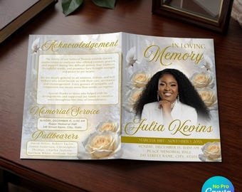 Editable Funeral Program Template, Celebration of Life Design, Obituary Template Canva, Memorial Service Program (Instant Download)