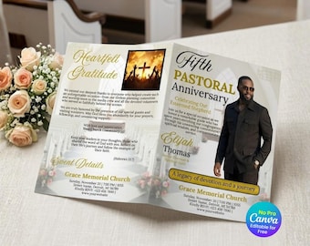 Modèle de programme d'anniversaire pastoral, conception de service d'événement d'église (toile gratuite, téléchargement immédiat)