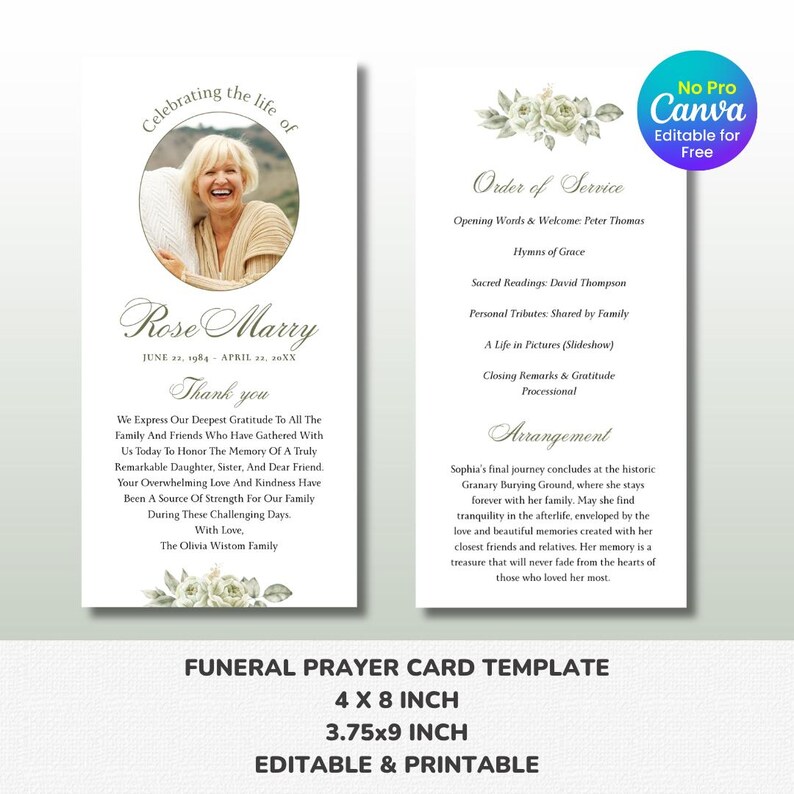 Double-sided Funeral Program Template, Celebration of Life, Canva ...