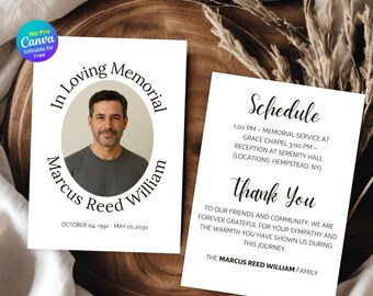 Minimal Funeral Announcement Template, Celebration of Life Card, Memorial Invitation (Canva Editable, Instant Download)