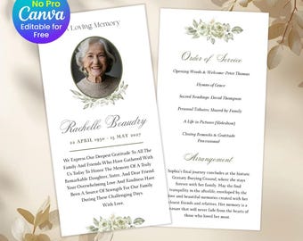 Double-Sided Funeral Program Template, Celebration of Life Design, Canva Editable, Obituary Program, In Loving Memory (Instant Download)