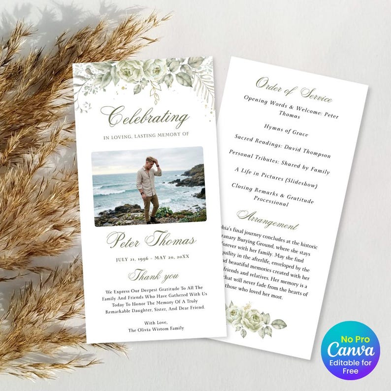 Double-sided Modern Funeral Program Template, Celebration of Life ...