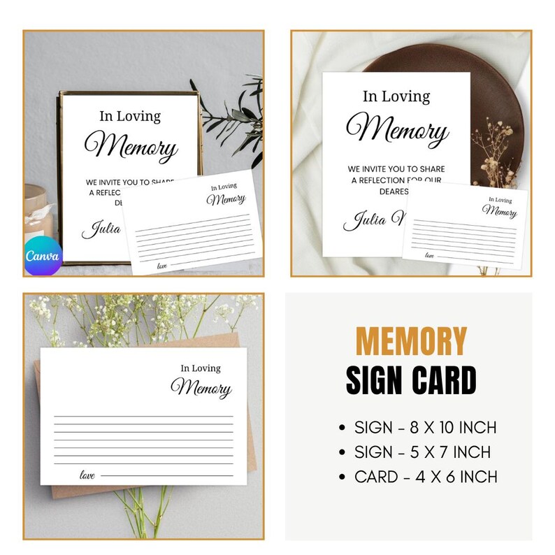 Peut inclure: Plusieurs cartes et panneaux comm&eacute;moratifs avec l'inscription "In Loving Memory". Les panneaux sont disponibles en 20 x 25 cm et 13 x 18 cm, et les cartes en 10 x 15 cm. Les noms "Julia" et "love" sont &eacute;galement inclus.