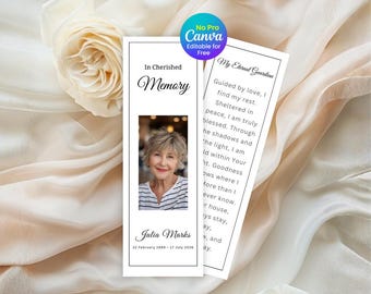 Funeral Bookmark Template, Memorial Keepsake, Celebration of Life, Obituary Canva Editable (Instant Download)