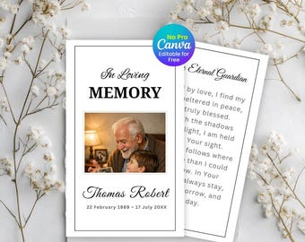 Funeral Prayer Card Template, Forever In Our Hearts, Obituary Template (Instant Download)
