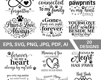 Pacchetto di file SVG commemorativi per animali domestici, file SVG commemorativi per cani, decorazioni commemorative per animali domestici, animale domestico in cielo, file SVG per amanti degli animali, file SVG per ricordare gli animali domestici (download immediato)