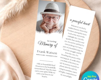 Double-Sided Funeral Bookmark Template, Celebration of Life Keepsake (Canva,  Instant Download)