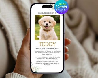 Pet Funeral Invitation Template, In Loving Memory Pet Memorial Card, Pet Obituary Canva Editable (Instant Download)