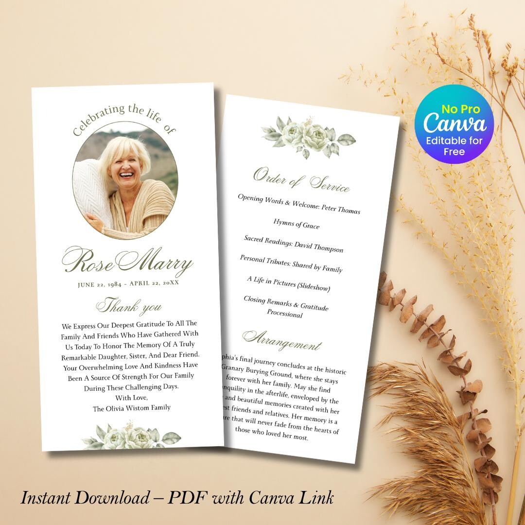 Double-sided Funeral Program Template, Celebration of Life, Canva ...