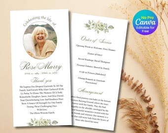 Double-Sided Funeral Program Template, Celebration of Life, Canva Editable, Obituary Program, In Loving Memory (Instant Download)