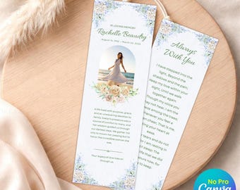 Seaside Memorial Bookmark Template, Funeral Keepsake, Obituary Bookmark (Canva Instant Download)