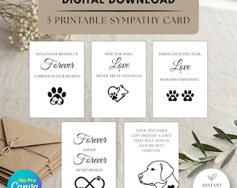 Pacchetto di biglietti di condoglianze per la perdita di un animale domestico, biglietti commemorativi stampabili per animali domestici, per la perdita di un cane (download immediato)