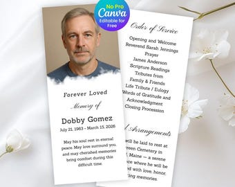 Simple Funeral Program Template, Double-Sided, Celebration of Life, Memorial Program (Canva Editable, Instant Download)