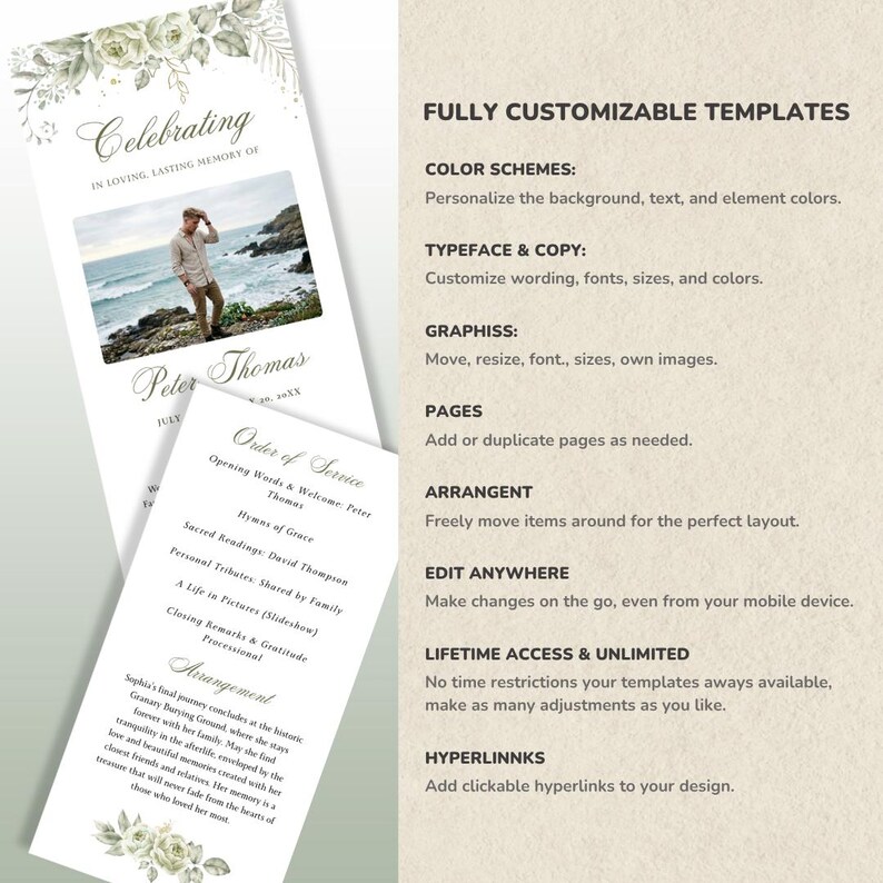 Double-sided Modern Funeral Program Template, Celebration of Life ...