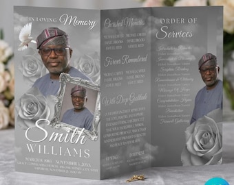 Elegant Funeral Obituary Program Template, Celebration of Life Design, Obituary Program Template (Canva, 17"x11" Funeral)