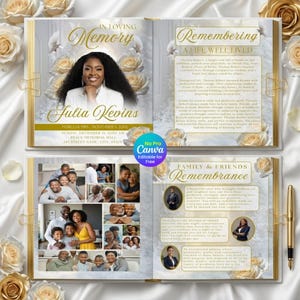 Editable Funeral Program Template, Celebration of Life Design, Obituary Template Canva, Memorial Service Program (Instant Download) image 5