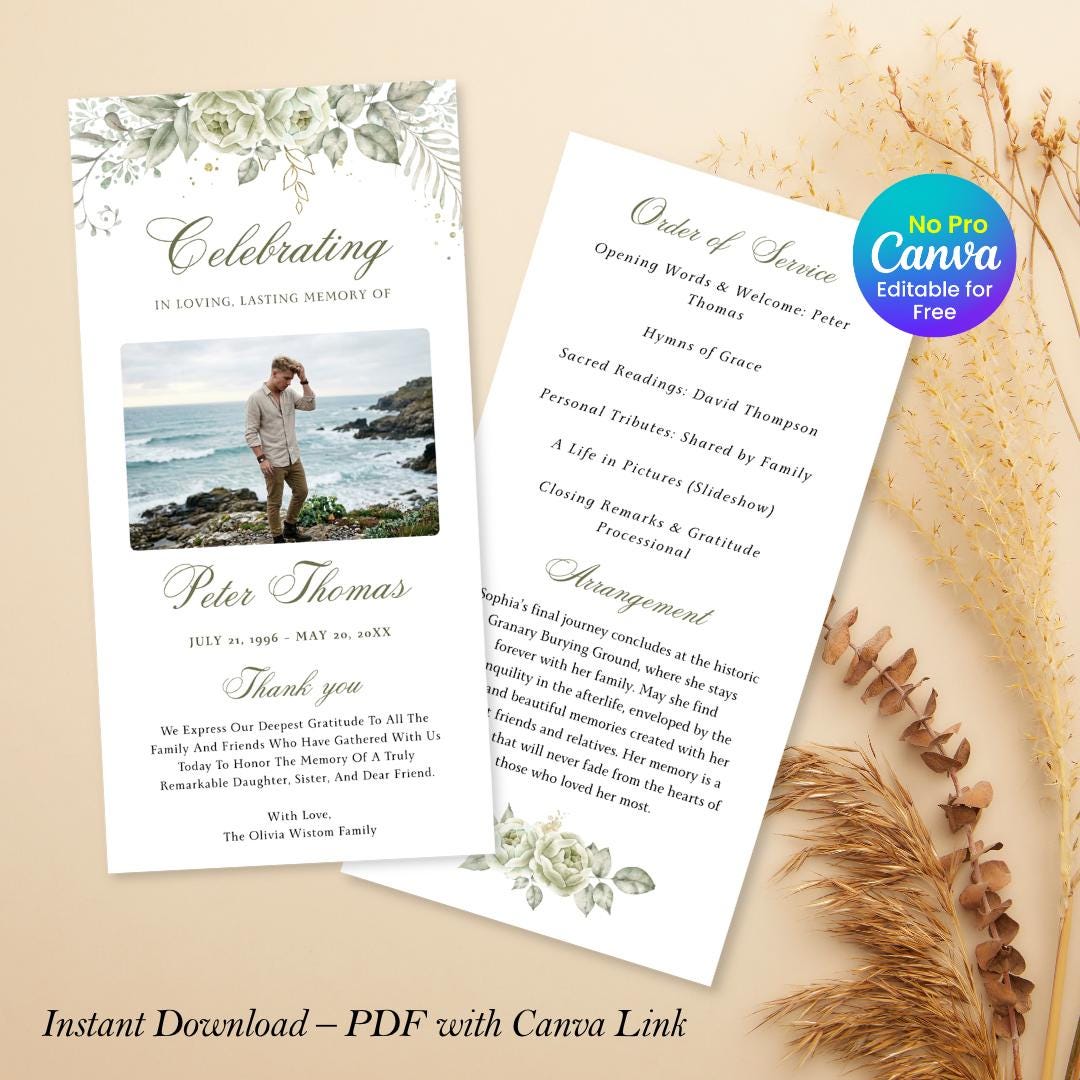 Double-sided Modern Funeral Program Template, Celebration of Life ...