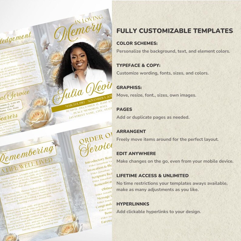 Editable Funeral Program Template, Celebration of Life Design, Obituary Template Canva, Memorial Service Program (Instant Download) image 10