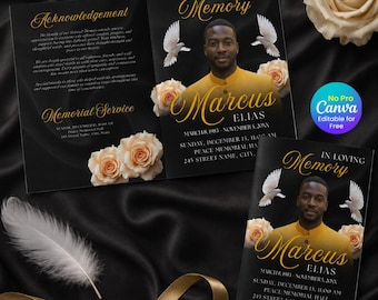 Rose Funeral Program Template, Celebration of Life Program, Obituary Template Memorial Booklet (Free Canva, Instant Download)