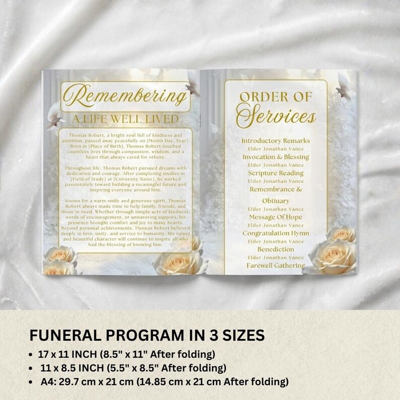 Editable Funeral Program Template, Celebration of Life Design, Obituary Template Canva, Memorial Service Program (Instant Download) image 7