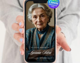 Modern Funeral Evite Template, Digital Memorial Invitation, Electronic Funeral Announcement (Canva Editable, Instant Download)