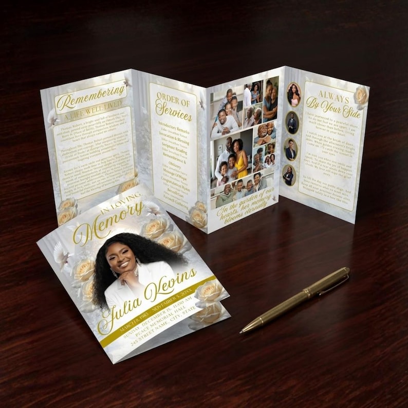 Editable Funeral Program Template, Celebration of Life Design, Obituary Template Canva, Memorial Service Program (Instant Download) image 3