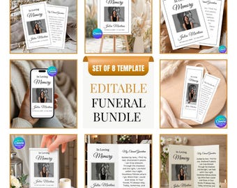 Editable Funeral Program Bundle Template, Canva Memorial Set, Celebration of Life, Obituary Templates (Instant Download)