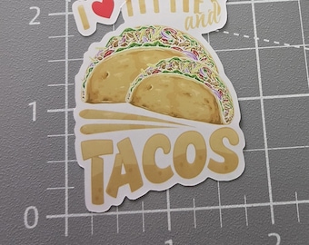 I heart titties and tacos , Funny Sticker, Sarcastic Sticker, Snarky Humor Sticker, Hard Hat Sticker, Dark Humor