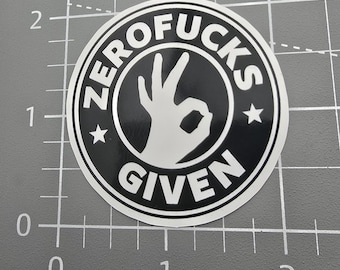 Zero F's given, Funny Sticker, Sarcastic Sticker, Snarky Humor Sticker, Hard Hat Sticker, Dark Humor, toolbox sticker.