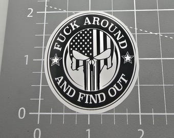 FAFO, F around find out, American punisher skull, Funny Sticker, Sarcastic Sticker, Snarky Humor Sticker, Hard Hat Sticker, toolbox sticker.