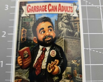 Commie Mamdani Garbage Can Adult, Funny Sticker, Sarcastic Sticker, Snarky Humor Sticker, Mamdani, Dark Humor, Garbage pail kid inspired.