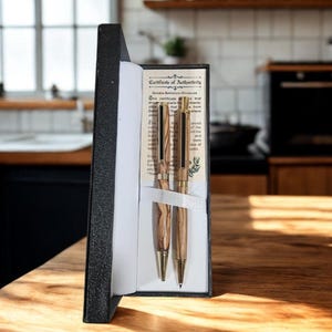 Hand Crafted Bethlehem Olive Wood Pen and Pencil Set with COA