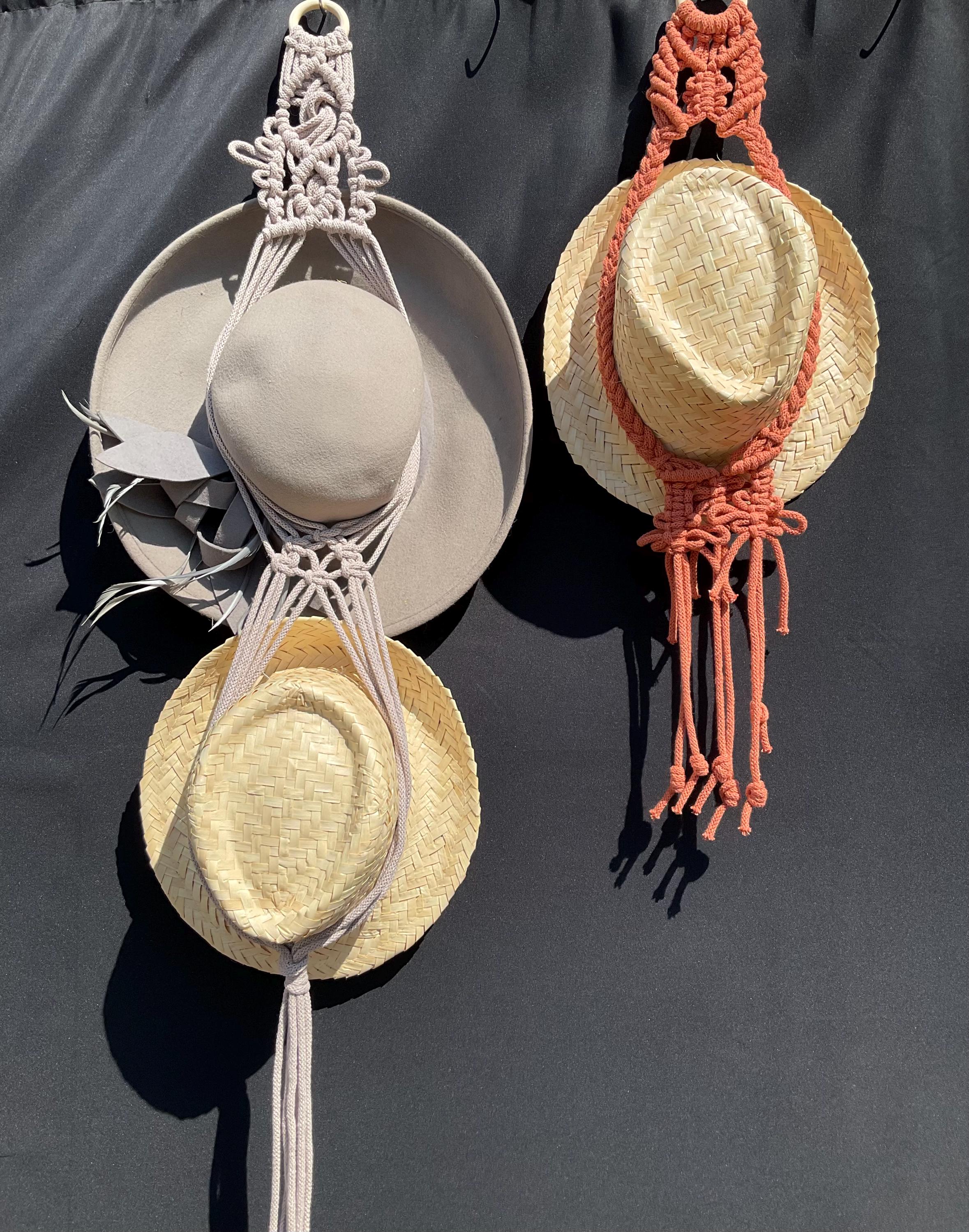 Porte-chapeaux Macramé Tissé Main - Support 1 à 3 Chapeaux Avec Corde - Décoration Bohème