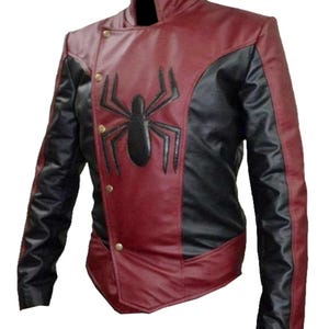 Spider man Maroon Faux leather Jacket Super hero Movie Design