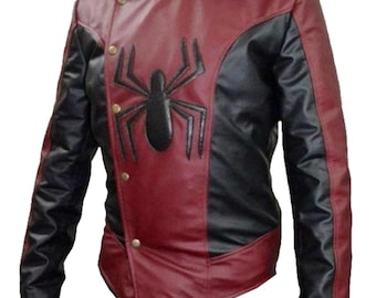 Spider man Maroon Faux leather Jacket Super hero Movie Design