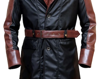 Assassins Gang Cred Black and Brown Men Trench Leather Long Coat