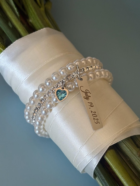 Engraved Bouquet Charm: Something Blue Bride Gift from Mom