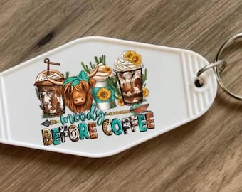 Keychain Moody Before Coffee UV DTF Decal