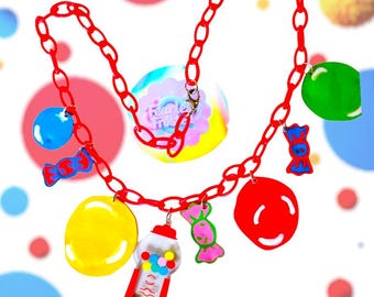 Rainbow Gumball Machine Necklace: Kidcore Clowncore Decora Jewelry