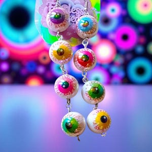 eyeball earrings | weirdcore jewelry | weird jewelry | colorful eye earrings | creepy cute dangle | alternative jewelry | eye earrings |