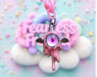 Dripping Eye Necklace: Pink Chain, Winged Eyeball, Pastel Goth Jewelry
