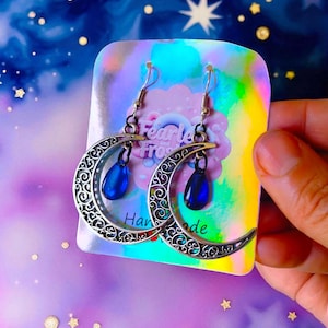 Moon dangle earrings celestial silver drop witchy gift jewelry Halloween accessory