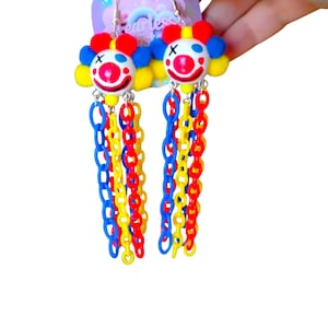 Happy clown dangle earrings handmade statment gift clowncore weird decora accessory circus earrings