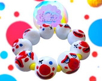 Handmade Happy Sad Clown Bracelet: Rainbowcore Beaded Jewelry stocking stuffer