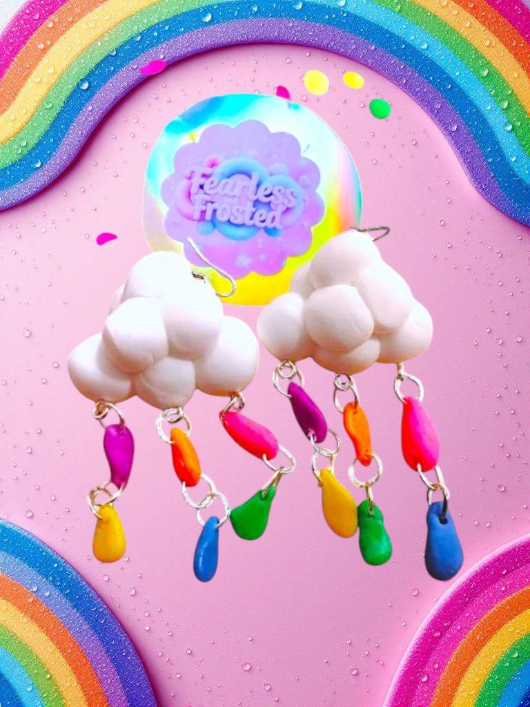 Rainbow cloud earrings | handmade colorful dangle earrings | lightweight statment jewelry | decora rainbowcore | gift for her | rain drops