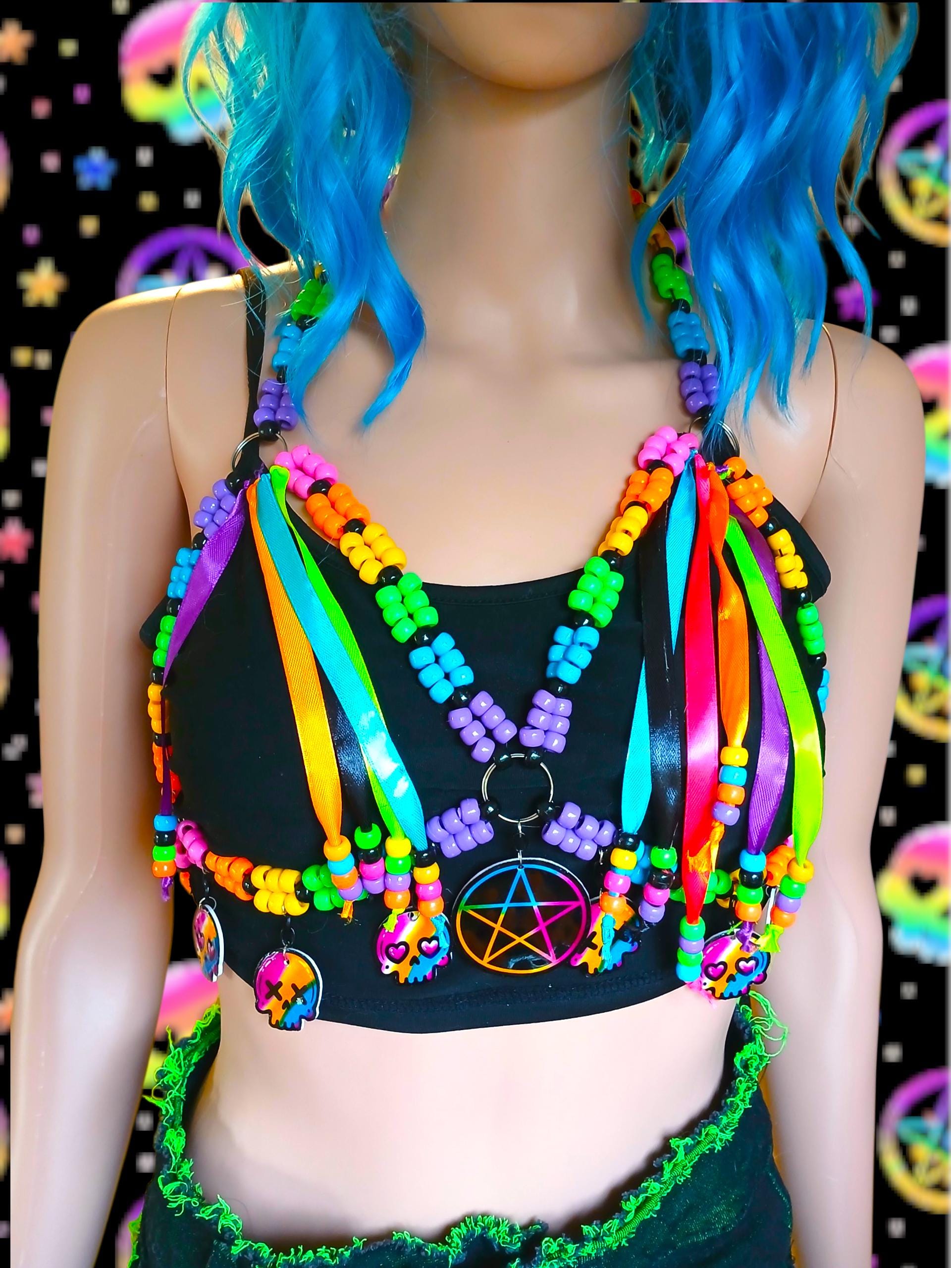 Neon Rainbow Pattern Rave Rainbow Goth Neon Rave Kandi Chest Harness - Rave Wear Accessory - Etsy