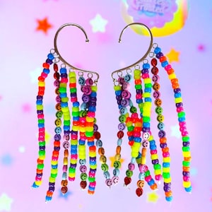 Rainbow Beaded Ear Cuffs: colorful kidcore accessory