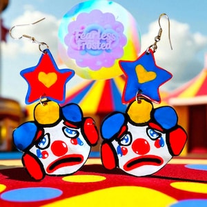 Sad circus clown earrings clowncore festival gift carnival fair jewelry